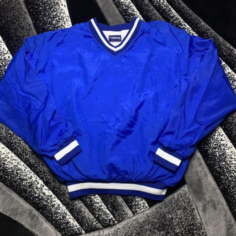 Vintage 90s Royal Blue and Stripe White V-neck Holloway  Pullover